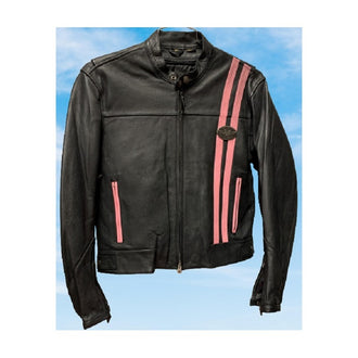 Victory Leather Jacket Black w/Pink Stripes - Ladies Jacket
