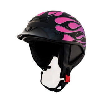 Alto Custom Hotrod Matte Black/Pink Flame Half Helmet