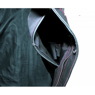 Club Vest with Snap/ zip - Black Leather, Red Stiching, Black Lining, Club Split