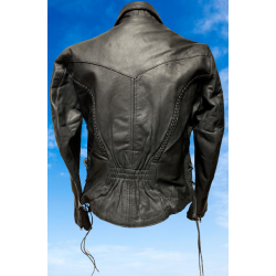 "Hot Silver" Black Leather Bike Jkt w/ Leather Braiding