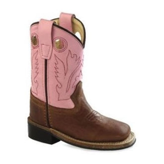 Jama Old West Toddlers' Canyon Brown & Pink Western Boot with Square Toe (BSI1839)