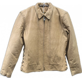 Ladies Laced Leather Jacket Tan