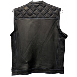 Men's Black Leather Vest with Blue Stitching