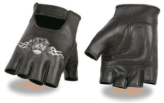 Men’s Leather Fingerless Glove w/ Eagle Head Embroidery