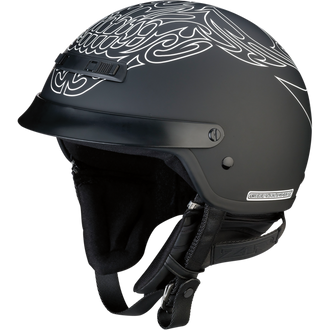 Black Nomad Half Helmet with White Tribal Pinstripe