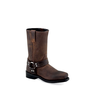 OLD WEST Children's Square-Toe Harness Boot - Brown CH1002
