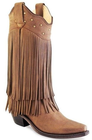 Chocolate Nubuck Fringed Fashion Wear Boot by Old West - LF1585