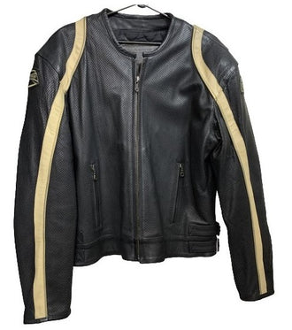 Teknic Black Perf Leather Men's Jacket with Beige Stripe