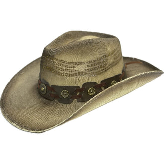 Stylish Straw Western Hat, Gold Highlights, Ornate Hatband 2305
