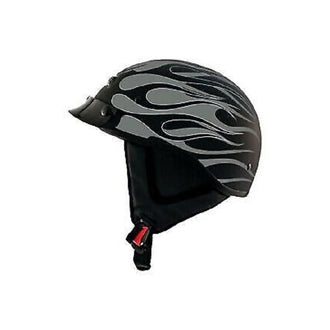 Alto Custom Hotrod Matte Black/Silver Flame Half Helmet