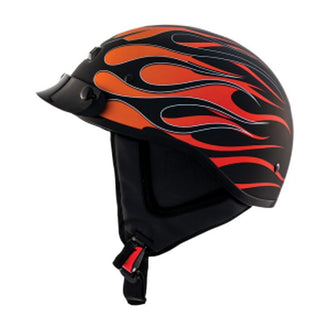 Alto Custom Hotrod Matte Black/Orange Flame Half Helmet